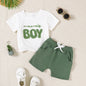 2pcs Baby Boy Set Mom's Boy Letter Pattern Short Sleeve+shorts Set