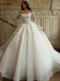BEPEITHY Customizd Off Shoulder Long Sleeves Princess Wedding Dresses 2026 Ivory Plus Size Crystal Bride Romantic Bridal Gown
