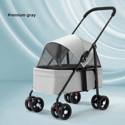 3 in 1 Dog Strollers 4 Wheels Folding Pet Stroller with Detachable Carrier  Breathable Visible Mesh Travel Carriers