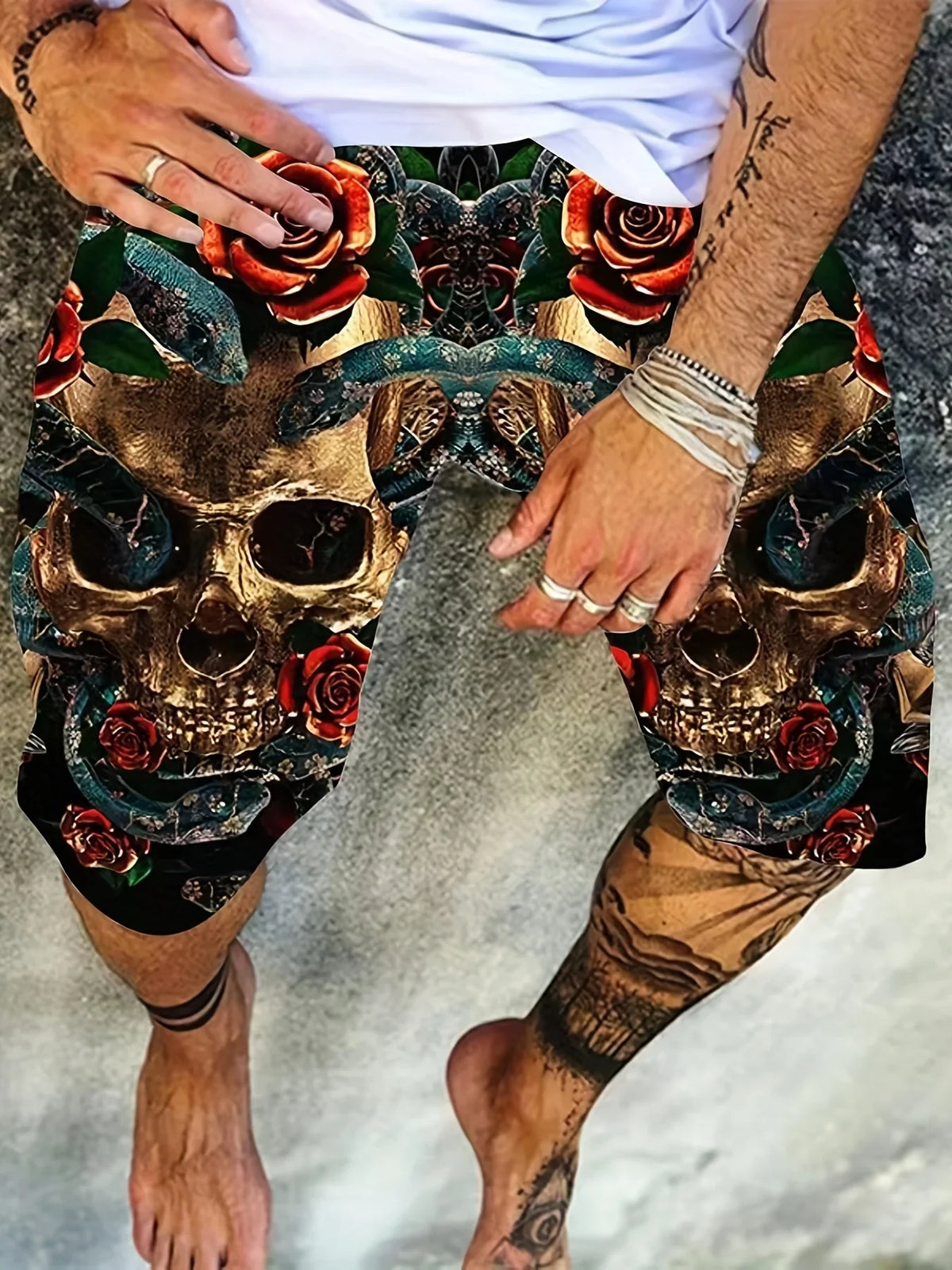 New Fashion 3D Printing Skull Print Men's Summer Cool Beach Loose Shorts Casual Polyester Fiber Plus Size Shorts S-5XL