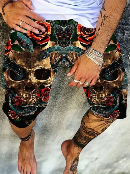 New Fashion 3D Printing Skull Print Men's Summer Cool Beach Loose Shorts Casual Polyester Fiber Plus Size Shorts S-5XL