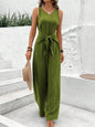 Fashion Solid Jumpsuit For Women Casual Sleeveless V Neck Lace-Up Wide Leg Pants Jumpsuits Lady Summer Holiday Womens Clothing