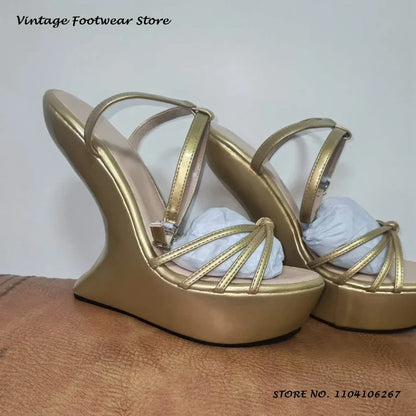 Candy Color Platform Strappy Sandals Novelty Round Open Toe Wedges High Heels Summer Women's Buckle Strap Party Prom Dress Shoes