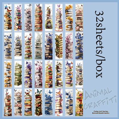 Mr.Paper 32pcs Color Art Series Bookmark Set for Reading Page Markers, Students Gift, Bible Journaling Supplies, Box Packaged
