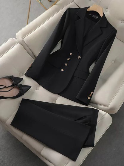 2Pcs Women's Temperament Set Long Sleeved Suit Casual Pants Fashion Slim Work Clothes For Business Commuting Work Events