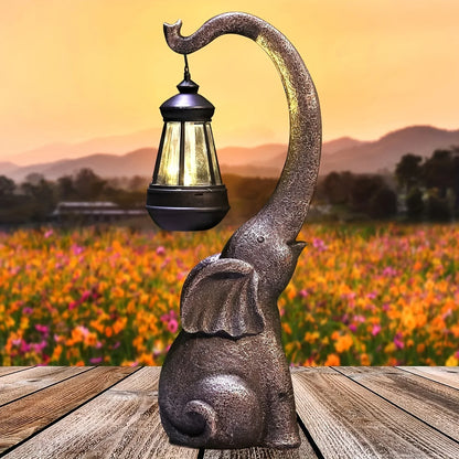 Balcony Landscaping Layout Imitation Stone Elephant Resin Atmosphere Lantern Decorations Courtyard Garden Decoration Solar Light
