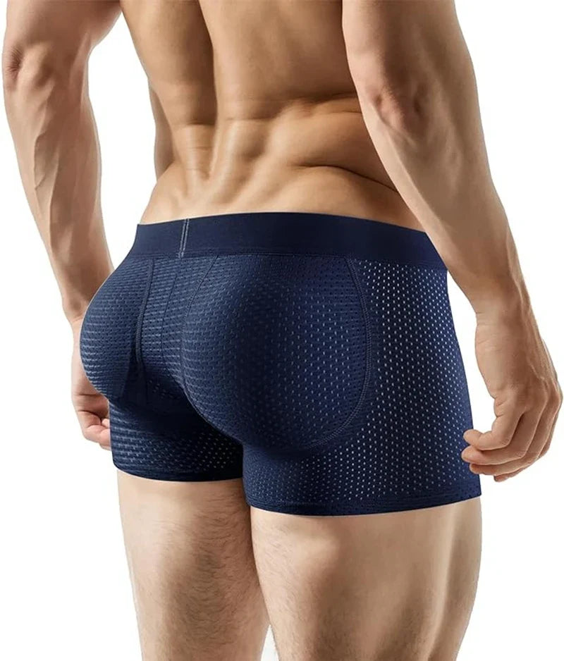 Men's Sexy Ice Mesh Breathable Butt Lift Boxer Briefs Underwear, Comfy Padded Underwear Boxer with Hip Pad Buttocks Boxer Trunk