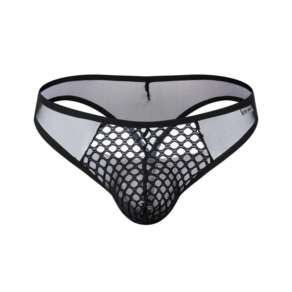 Mens Slip Bikini Jockstrap Briefs Mens Panties Sexy Fishnets Hole Transparent Mesh Ice Silk Men Underwear Sissy Men Underpants