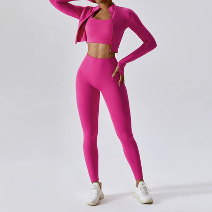 Women's 3-Piece Activewear Set – Sports Bra, Leggings & Long-Sleeve Top