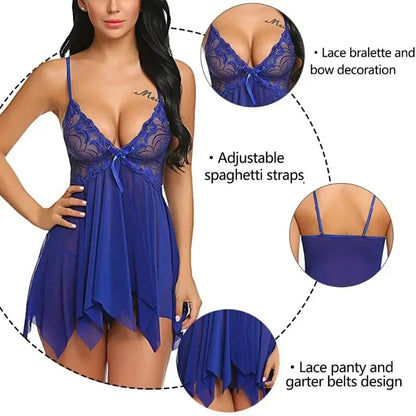 2pcs Lace Sexy Lingerie Set For Women, Suitable For Sleepwear And Loungewear