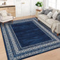 Navy Blue Area Rug Modern Geometric Border Print Carpet for Living Room Bedroom Non Slip Stain Resistant Foldable Accent Rug
