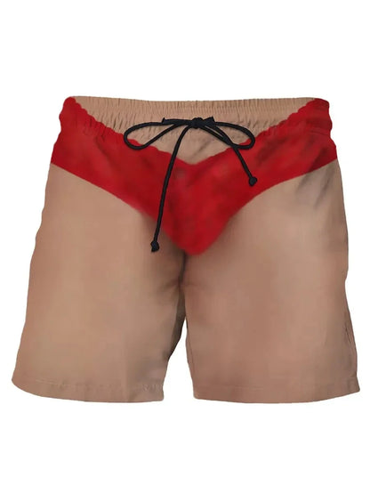 Summer New Men's Board Shorts Swimming Pants Drawstring Funny Shorts Fake Shorts Underwear Printed Micro Elastic Shorts