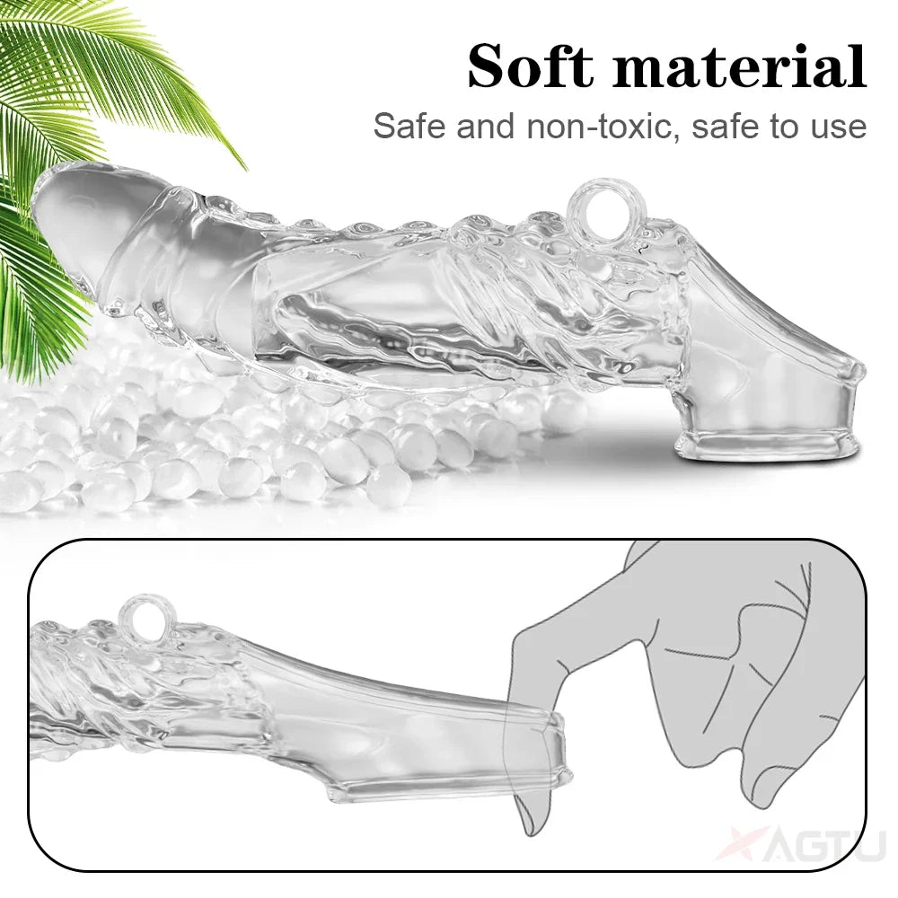 Bullet Vibrator Ring Clear Cock Ring Extender Reusable Penis Sleeve Ultra-Soft Enlarger for Couples Vibrating Dildo Sex Toys Men