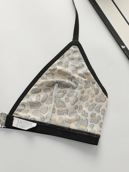 Leopard print black 2-piece set without steel rim or chest cushion women underwear with sexy straps girls' bra Lingerie MR3475