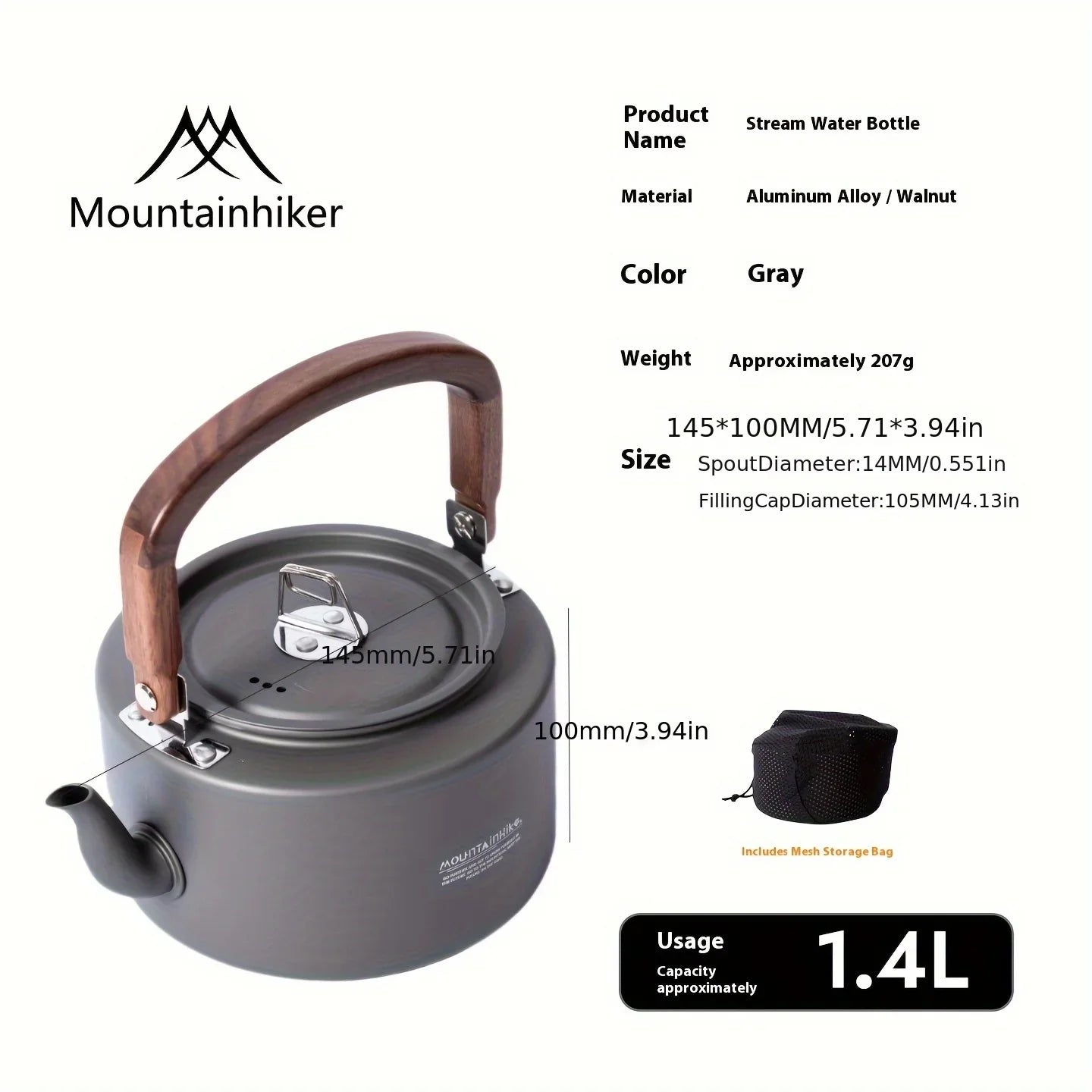 Camping Tea Kettle-New Aluminum Alloy Construction, Wooden Handle