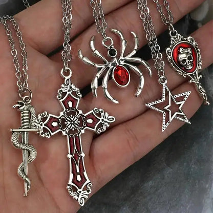 5pcs Gothic Necklace Set for Women Halloween Jewelry Heart Bat Spider