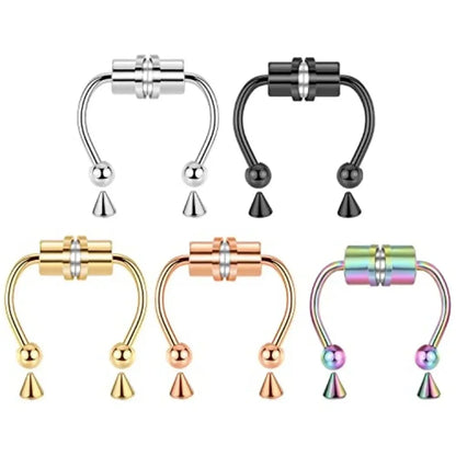 1/2/3/4/5pcs Fake Magnetic Stainless Steel Nose Rings, Non Piercing