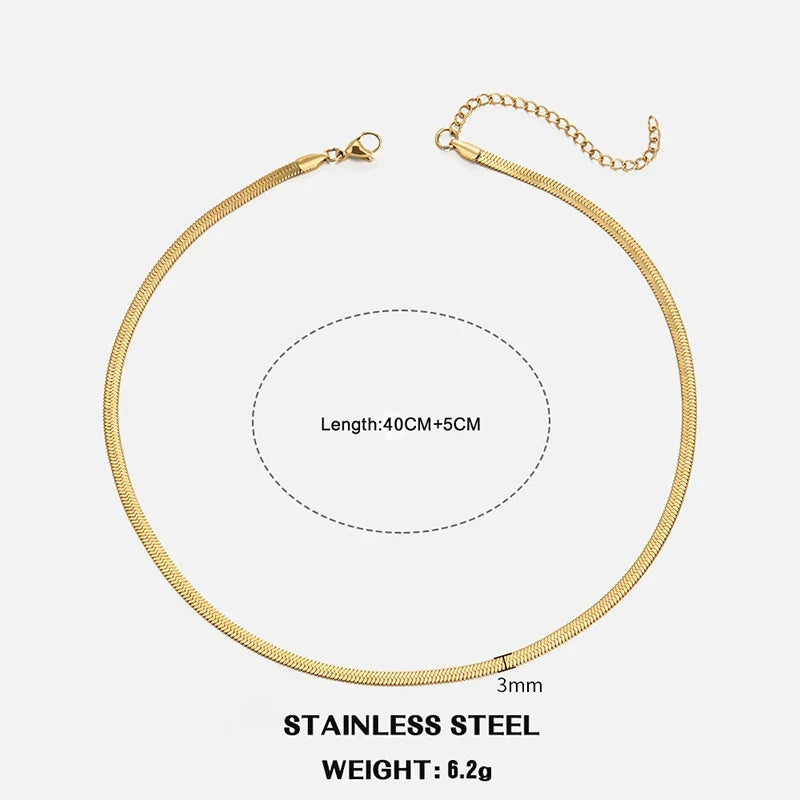 Hot Classic Unisex Flat Snake Chain Choker Necklace For Women Stainless Steel Herringbone Gold Silver Color Fashion Jewelry Gift
