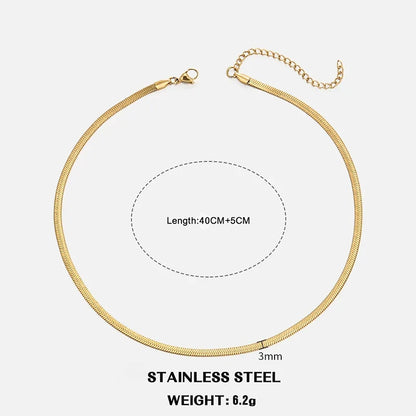 Hot Classic Unisex Flat Snake Chain Choker Necklace For Women Stainless Steel Herringbone Gold Silver Color Fashion Jewelry Gift