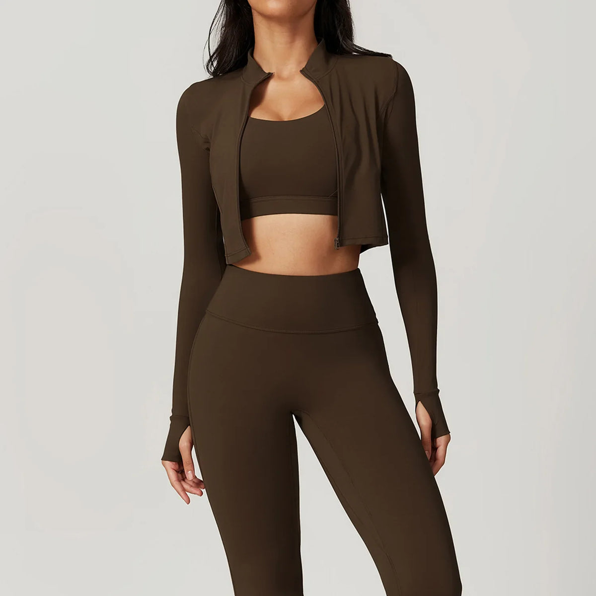 Women's 3-Piece Activewear Set – Sports Bra, Leggings & Long-Sleeve Top