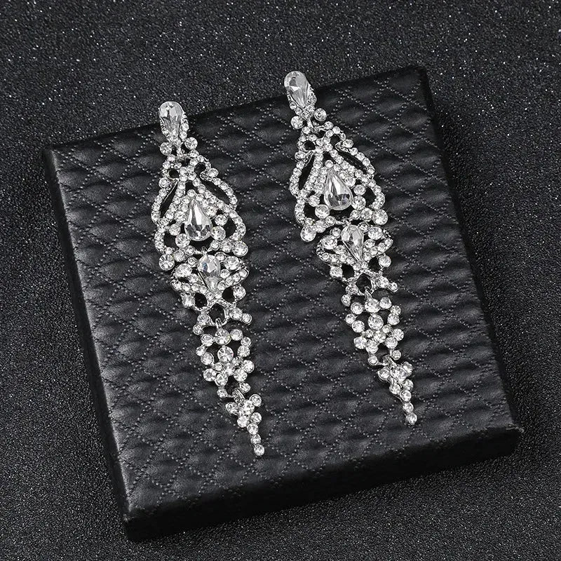 Trend Crystal Drop Earrings – Elegant Long Dangle For Bridal | Femstylo