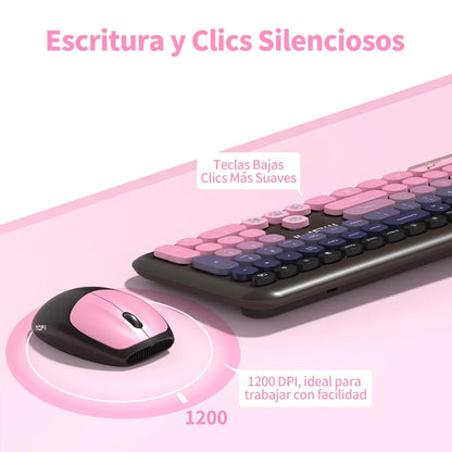 MOFii 1 Set 668 Wireless Keyboard and Mouse Combo, Gradient Keycaps Full Size Keyboard for Girls, 2.4G Plug and Play, US QWERTY