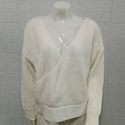 Sweater Women's Solid Color Long Sleeve Knitted Top  Autumn/Winter New V-neck Sweater Women