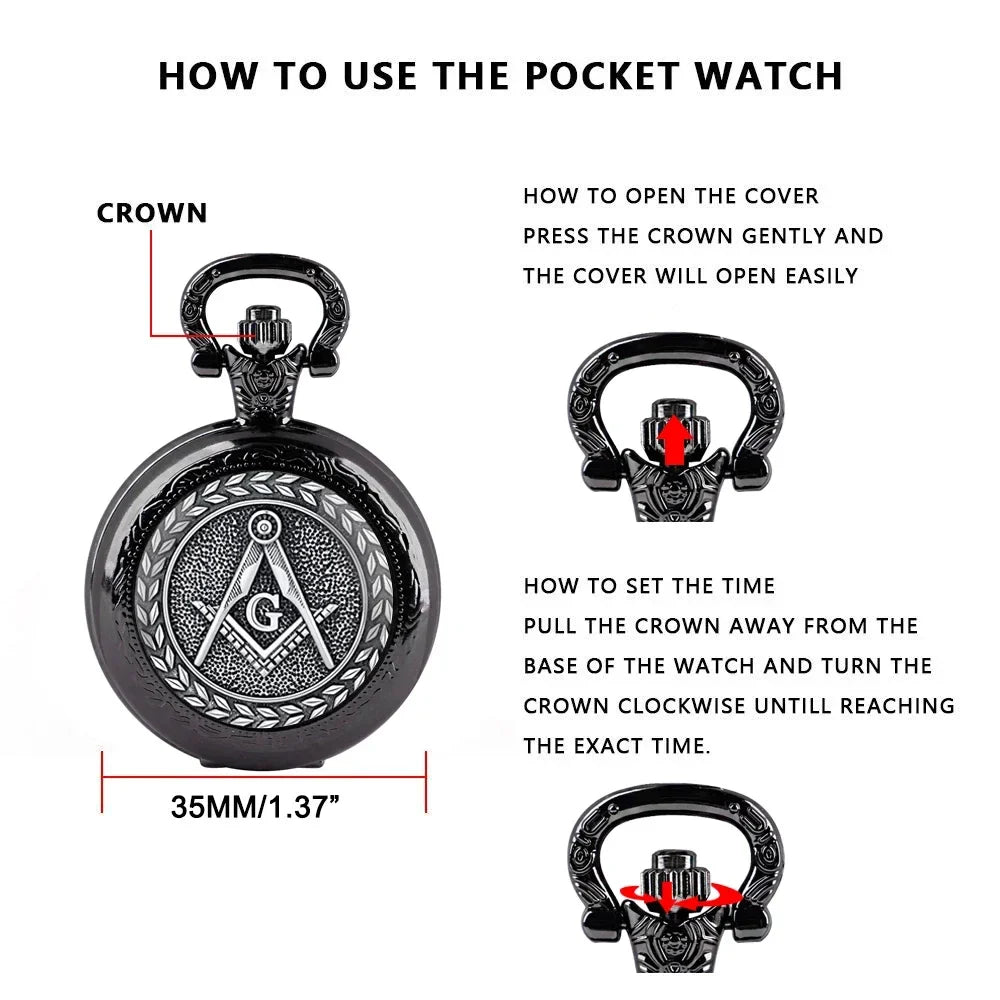 Free and Accepted Masons Glass Dome Pocket Watch with Chain Fashion Necklace Pendant Chain Jewelry Gifts Men Women Clock