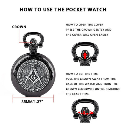 Free and Accepted Masons Glass Dome Pocket Watch with Chain Fashion Necklace Pendant Chain Jewelry Gifts Men Women Clock