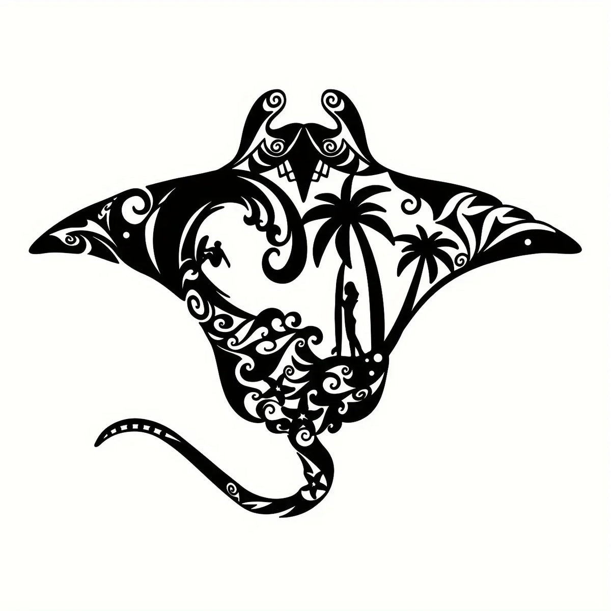 Coastal Charm Metal Manta Ray Wall Art - Beach-Themed Decor With Surfboard, Waves, Iron Art, Wall decoration, Wall Sticker