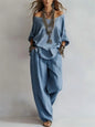 2026fashion V Neck 7 Button Sleeve Women Top Set 2 Pieces Spring