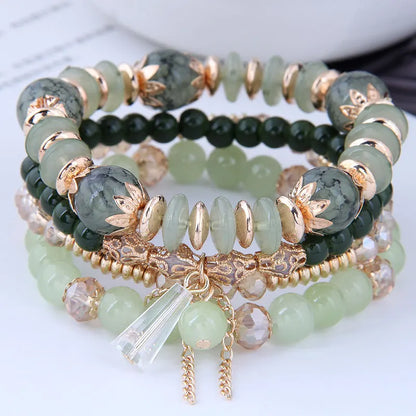 DIEZI Korean Trendy Multicolor Green Crystal Beads Rope Bracelets Women Girls Elastic Tassel Wrap Bracelet Pulseira Feminina