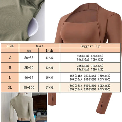 Padded Yoga Shirts Long Sleeve  Crop Tops Low Cut Gym Shirt