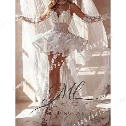 for ML Charming 3D Floral Wedding Dress Sweetheart Illusion Detachable Train Mini Ball Gown Bride Dresses Customized Robe De