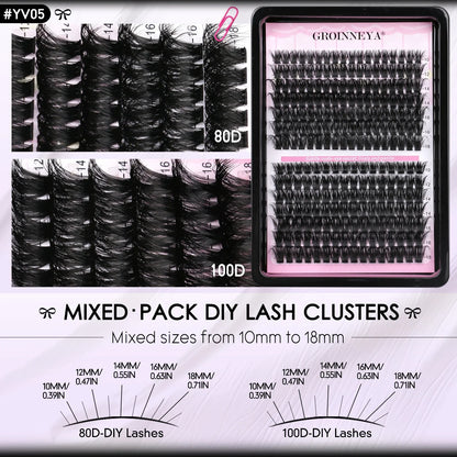 GROINNEYA Lash Clusters Wispy Eyelash Clusters Eyelash Extensions Natural Volume Lash Extensions DIY Individual Lashes Makeup