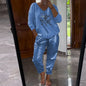 Women's Gold Shining Eye 2 Piece Set Long-Sleeved Top V-Neck Pullover Bronzing Pants Outfit Lace-up Loose Suit Spring Summer