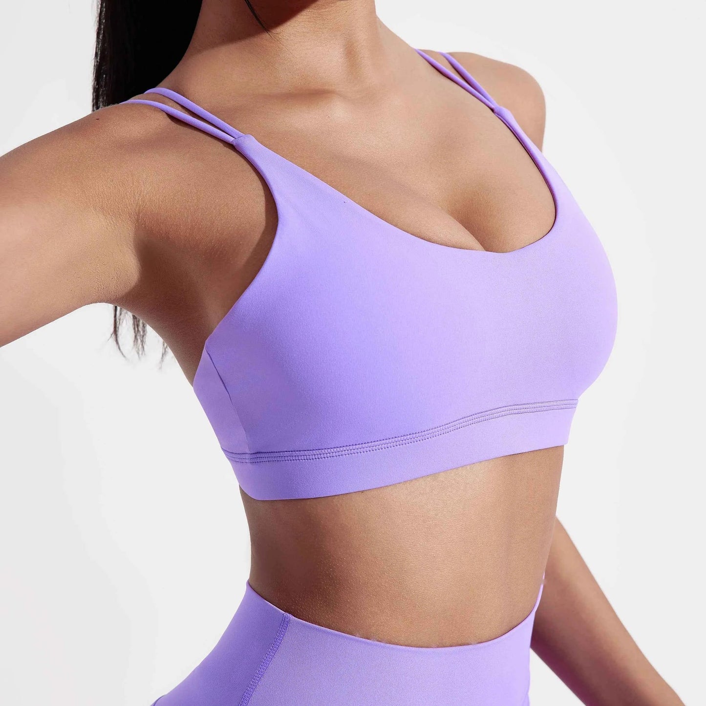 Solid Color Cross Fitness Bra with Chest Pad
