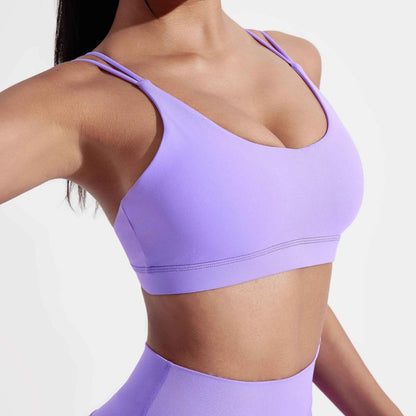 Solid Color Cross Fitness Bra with Chest Pad