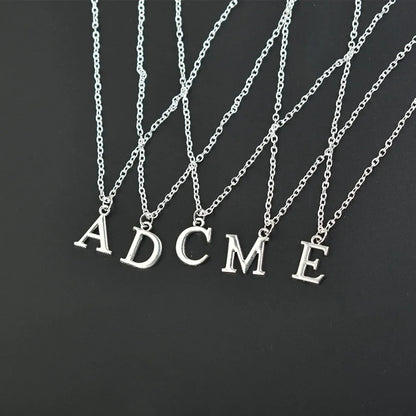 Silver Color A-Z English Alphabet Letter Pendants Necklaces For Women Metal Jewelry Simple Initial Chain Choker Collares