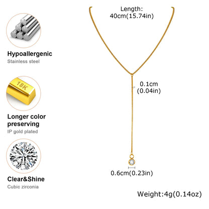 Golden Color Lariat Necklace for Women, Dainty Y Shape Layered Long Necklaces, CZ Drop Necklace Gift