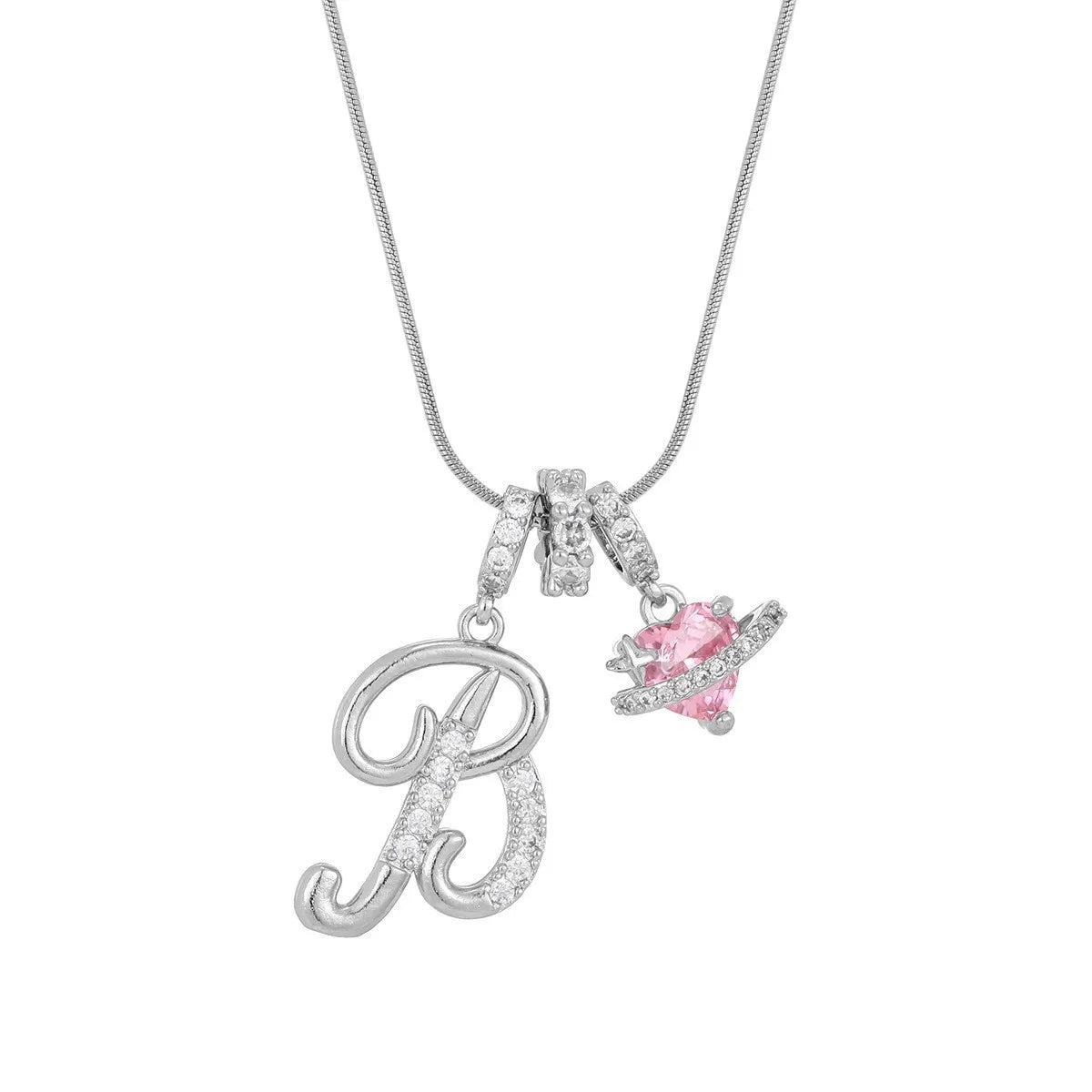 Fashion Letter Necklace for Women Pink Zircon Heart-shaped Pendant Suitable for Girls to Wear Personalized Gold-plated Jewelry