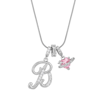 Fashion Letter Necklace for Women Pink Zircon Heart-shaped Pendant Suitable for Girls to Wear Personalized Gold-plated Jewelry