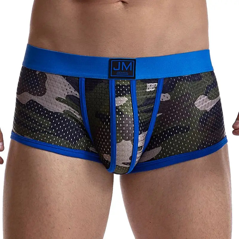 Camo Boxer Briefs Mesh Underwear Breathable for Gym/Running/Outdoor Sports Trunks Shorts Cueca Gay Male Panties Underpants