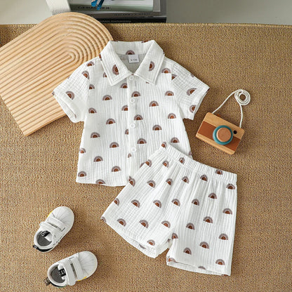 New Summer Dinosaur Cartoon Printed Short-Sleeved T-Shirt and Shorts