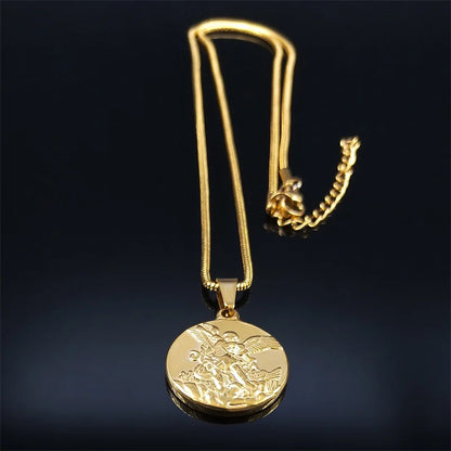 SAINT MICHAEL PROTECT US Archangel Stainless Steel Necklaces Chain Men/Women Gold Color Choker Necklace Jewelry Joyas NHH32