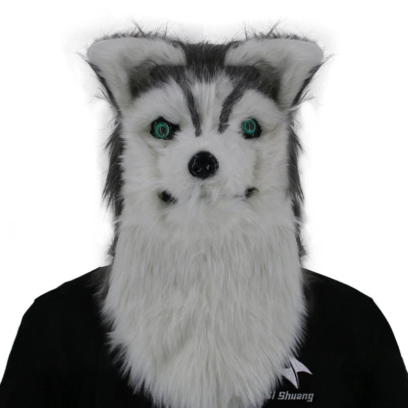 Movable Mouth Fox Mask Halloween Costume Cosplay Party Mouth Mover Wolf Masks Animal Panda Husky Orangutan Artificial Fur Mask
