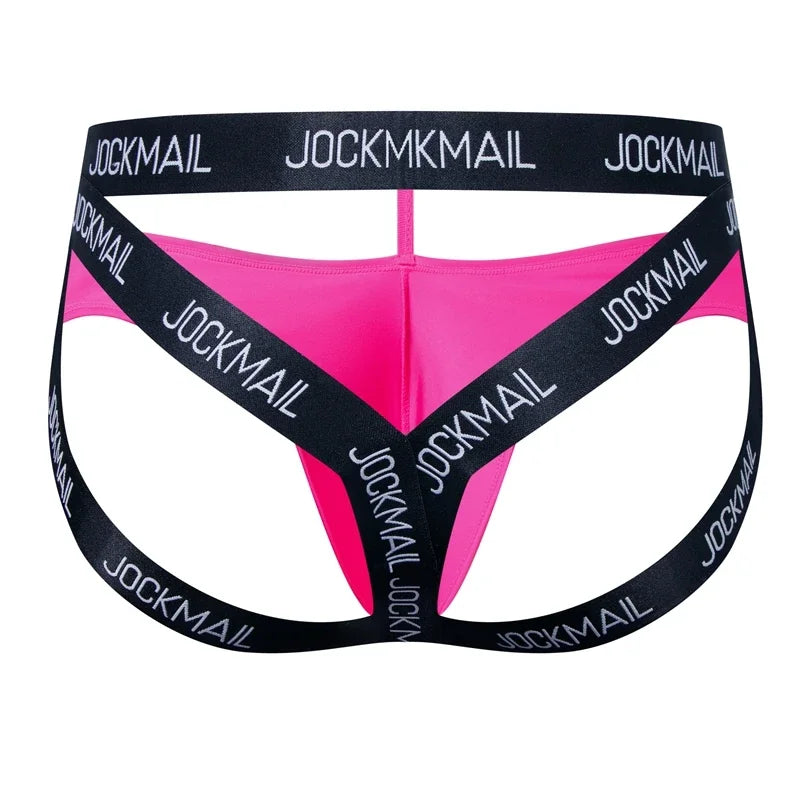 Men Jockstrap Harness Mens Bondage Gay Hombre Stage Nighclubwear Sexy Underwear Thong G String Penis Pouch Ice silk transparent