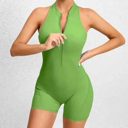 Yoga Women's Padded Workout Suit One-Piece Jumpsuit Workout Set Sports Fitness Overalls Gym Clothing Zipper Long Short 2025 New