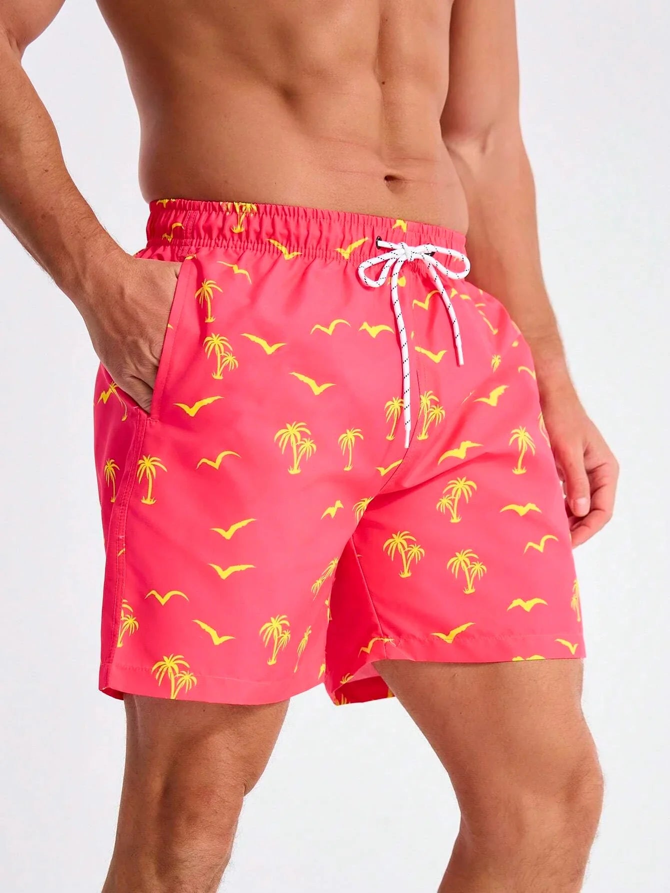 Men's Board Shorts Swim Shorts Swim Trunks Drawstring Elastic Quick Dry Short Beach Hawaiian Casual Black White Micro-elastic