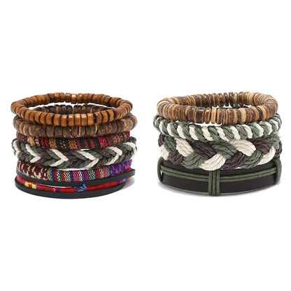 Bohemian Leather Bracelet Men Hand-woven Bracelet Men's Wooden Bead Bracelet Bracelet for Men Charm Bracelet Mens Jewellery